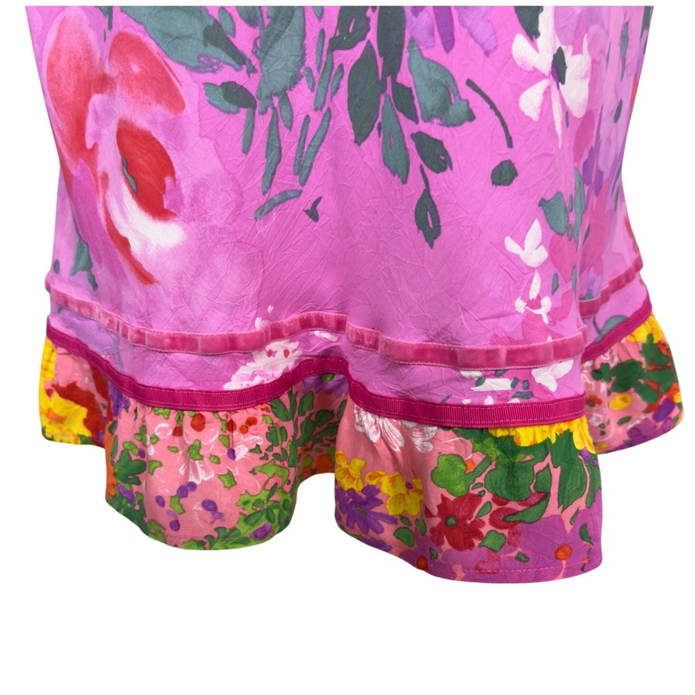 Vtg Jams World XL Floralee Pink Floral Midi Dress Hawaiian Resort Boho Ruffle - Picture 5 of 11
